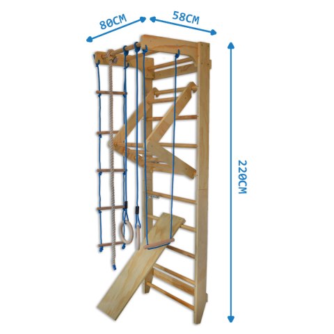 Drabinka gimnastyczna kącik zabaw huśtawka zjeżdżalnia lina 220cm