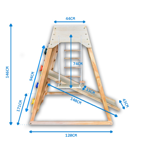 Drewniany domowy plac zabaw drabinka wspinaczka zjeżdżalnia