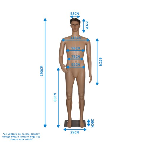 Manekin Ekspozycyjny Wystawowy Pełnopostaciowy Sklepowy Mężczyzna Męski 190