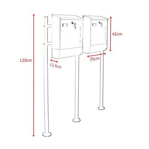 Grafitowa Skrzynka Podwójna Wolnostojąca na Stojaku Pocztowa Listy Gazety