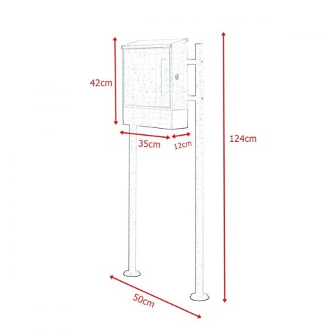Skrzynka z boczną blokadą ciemnoszara/czerwona stojąca na stojaku pocztowa