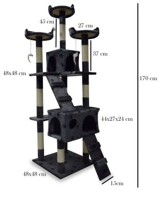 DRAPAK DLA KOTA 170CM CIEMNOSZARY W ŁAPKI DOMEK DRZEWKO LEGOWISKO