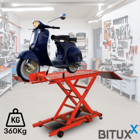 Podnośnik nożycowy hydrauliczny platforma serwisowa do 360kg czerwony