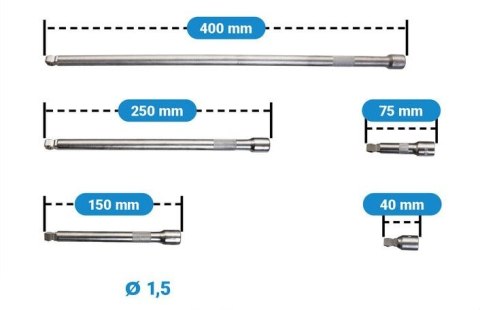 Przedłużki nasadowe do grzechotek kluczy 3/8" 40-400 mm