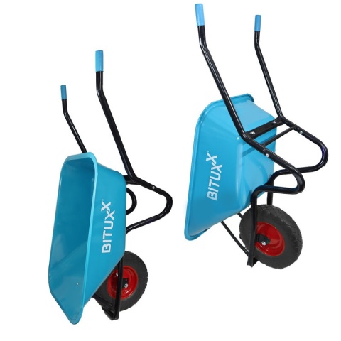 Taczka ogrodowa niebieska z czarnym kołem PU do 250kg 100l