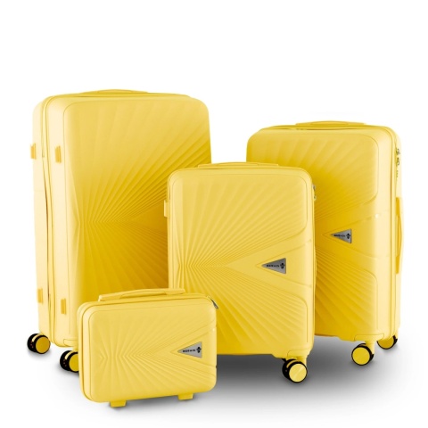 Zestaw 4 walizek BERWIN ABS XL+L+M+Kuferek żółte 4 kółka 360stopni