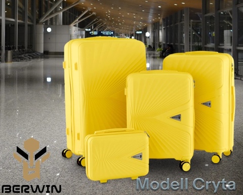 Zestaw 4 walizek BERWIN ABS XL+L+M+Kuferek żółte 4 kółka 360stopni