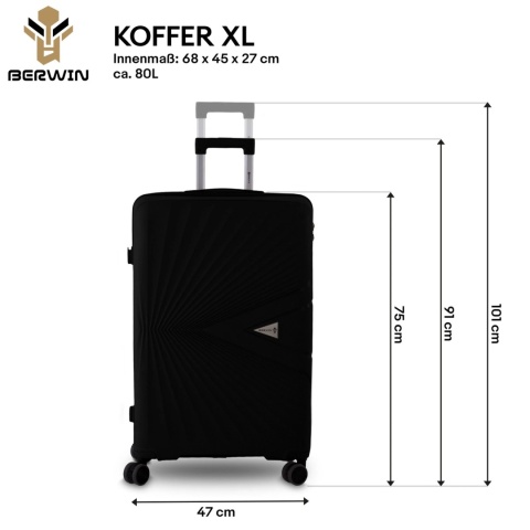 Zestaw Walizek 4w1 BERWIN ABS CZARNE – XL L M + Kuferek