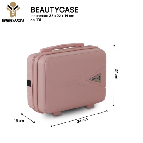 Zestaw Walizek Podróżnych BERWIN 4w1 – Róż Matowy, ABS, obrotowe kółka 360°, komplet XL–M + Kuferek