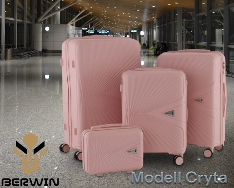 Zestaw Walizek Podróżnych BERWIN 4w1 – Róż Matowy, ABS, obrotowe kółka 360°, komplet XL–M + Kuferek