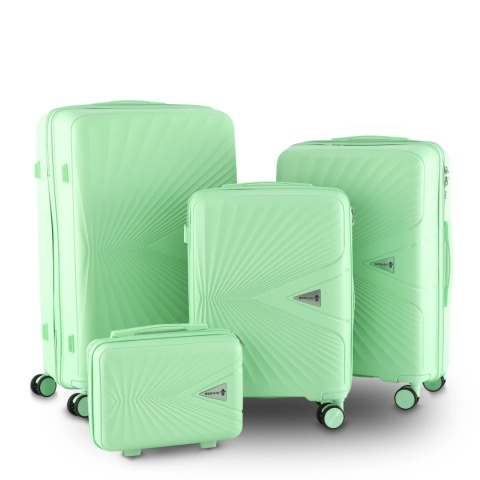 Zestaw walizek miętowe podróżne na 4 kółkach 4 sztuki Berwin ABS z kuferkiem
