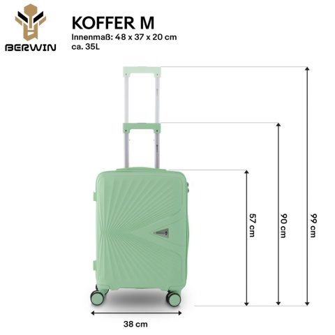 Zestaw walizek miętowe podróżne na 4 kółkach 4 sztuki Berwin ABS z kuferkiem