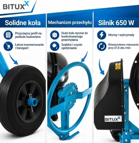 Betoniarka Mieszarka do zaprawy i cementu Elektryczna 160L BITUXX