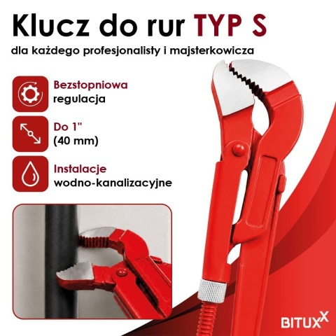 Klucz Szczypce do rur Typ S 1" do instalacji WOD-GAZ BITUXX