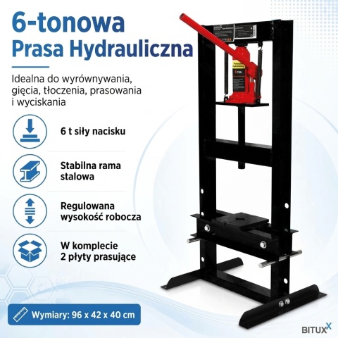 Kompaktowa Prasa Hydrauliczna Warsztatowa 6T BITUXX – Prasa Ramowa do Wyciskania Łożysk i Tulei 6000 kg