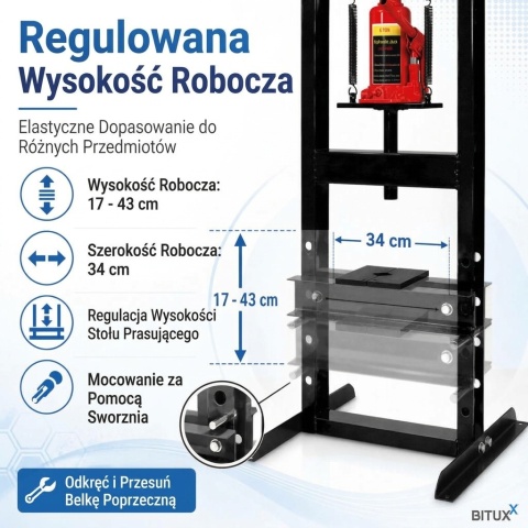 Kompaktowa Prasa Hydrauliczna Warsztatowa 6T BITUXX – Prasa Ramowa do Wyciskania Łożysk i Tulei 6000 kg