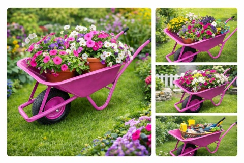 Taczka ogrodowa dekoracyjna różowa do 250kg