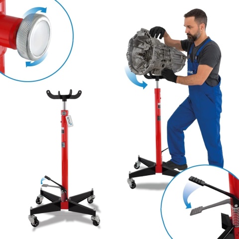 Hydrauliczny podnośnik do skrzyń biegów mobilny do 500kg czerwony