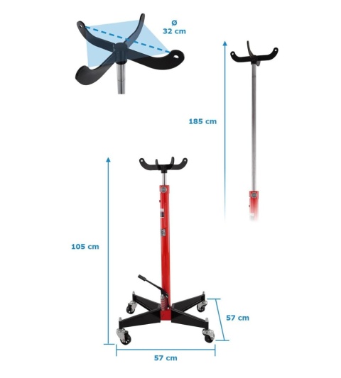 Hydrauliczny podnośnik do skrzyń biegów mobilny do 500kg czerwony