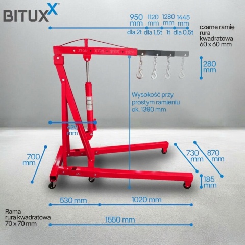 Solidny Żuraw Warsztatowy 2000kg Podnośnik Silnika Hydrauliczny Składany BITUXX