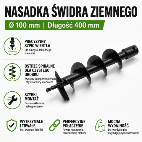 Świder do gleby/wiertło glebowe 100x400/nasadka do wiertnicy BITUXX
