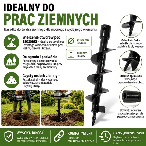 Świder do gleby/wiertło glebowe 100x400/nasadka do wiertnicy BITUXX