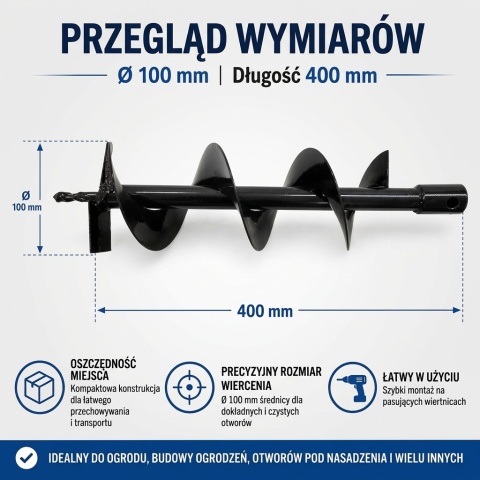Świder do gleby/wiertło glebowe 100x400/nasadka do wiertnicy BITUXX