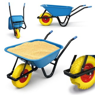 Taczka ogrodowa niebieska z żółtym kołem PU do 250kg 100l