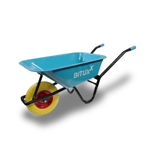 Taczka ogrodowa niebieska z żółtym kołem PU do 250kg 100l