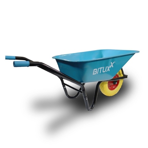 Taczka ogrodowa niebieska z żółtym kołem PU do 250kg 100l