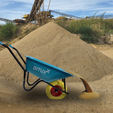 Taczka ogrodowa niebieska z żółtym kołem PU do 250kg 100l