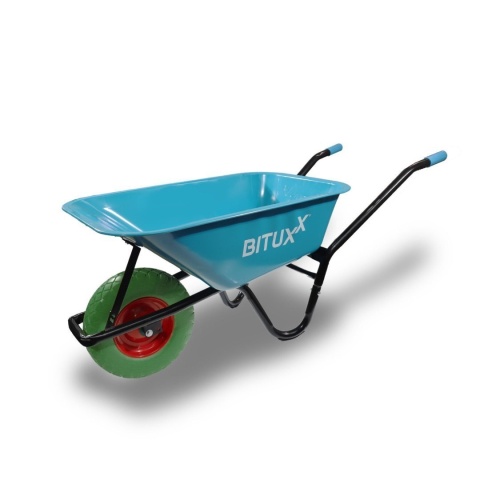 Taczka ogrodowa niebieska z zielonym kołem PU do 250kg 100l