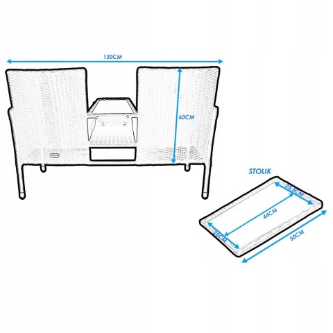 Dwuosobowa kanapa ogrodowa stolik rattanowa czarna