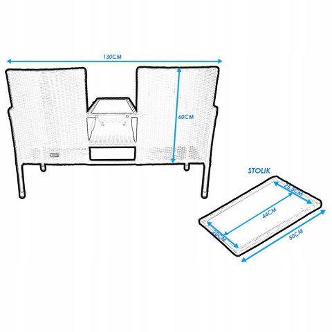 Dwuosobowa kanapa ogrodowa stolik rattanowa czarna