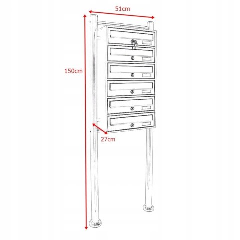 Skrzynka pocztowa lokatorska stalowa 6 wrzutów