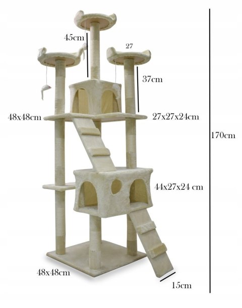 DRAPAK DLA KOTA BEŻOWY 170CM DRZEWKO Z LEGOWISKAMI