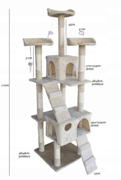 DRAPAK DLA KOTA BEŻOWY 170CM DRZEWKO Z LEGOWISKAMI