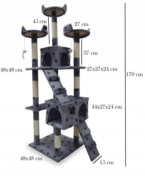 DRAPAK DLA KOTA JASNOSZARY W ŁAPKI 170CM DRZEWKO