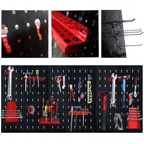 Ścianka tablica narzędziowa trzycześciowa czerwona do garażu warsztatu