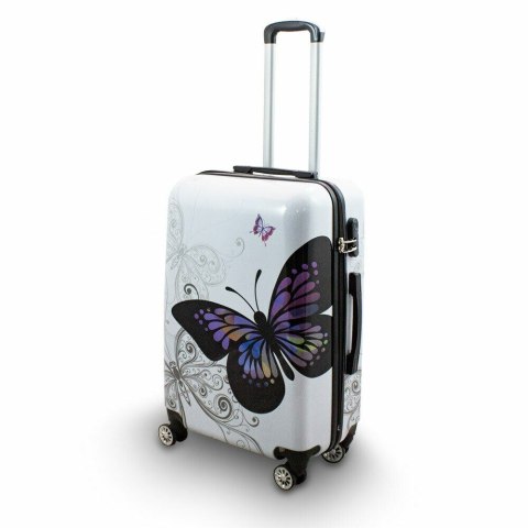 ZESTAW KOMPLET NOWOCZESNYCH WALIZEK 3D PODRÓŻNYCH M L XL BUTTERFLY BIAŁE